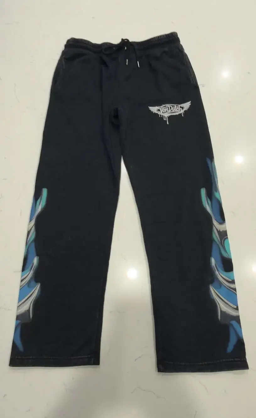 Von Dutch Black Flame Graphic Fleece Sweatpants